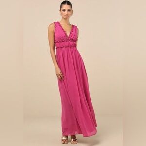 Lulus Helvia Ruffled Sleeveless Maxi Dress Berry Pink M NWT
